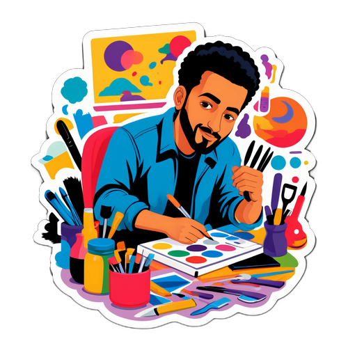 Autocollant artistique représentant Gessime Yassine en pleine créativité