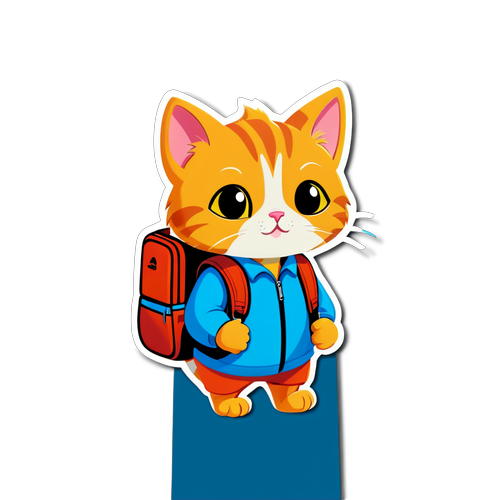 探索小猫背着背包在铁路上