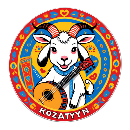 Смішний малюнок кози, яка грає на бандурі