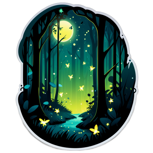 Magical Forest Landscape with Dancing Fairies and Glowing Fireflies