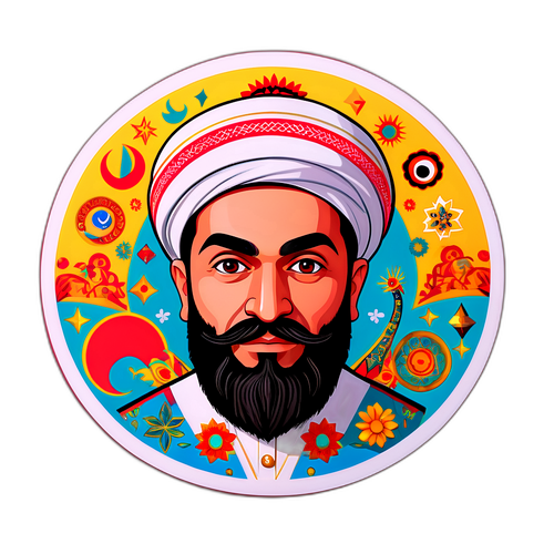 Autocollant représentant Ibrahim Yildiz avec des éléments de la culture turque