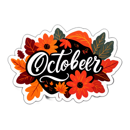 Наклейка с флоральной иллюстрацией, символизирующей осень