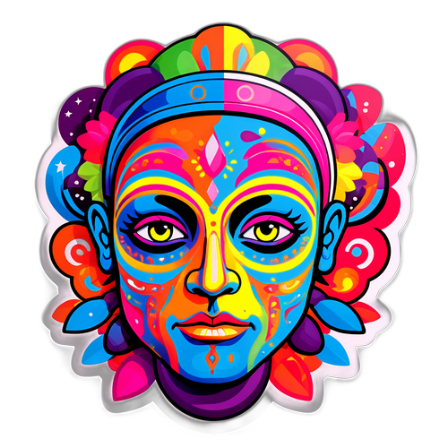 Diseño de la cara de Lousteau con elementos de arte y creatividad en colores brillantes