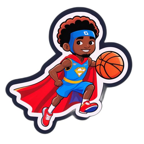 Whimsical Basketball Superhero Sticker