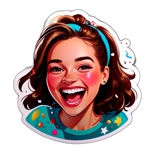 Sticker af Sofie Linde, der griner med festlige elementer