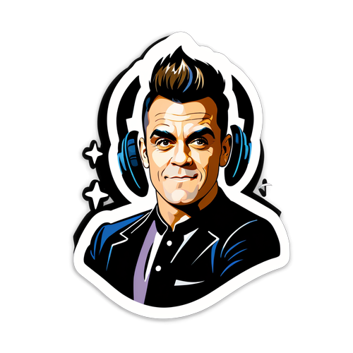 Robbie Williams in Full Swing: Ein Sticker, der die Musikmagie einfängt!