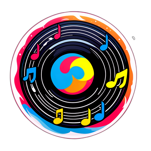 रेट्रो प्रेरित व vinyl रिकॉर्ड स्टिकर