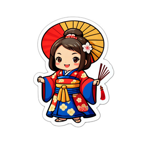 伝統的な衣装を着たキャラクターのステッカー