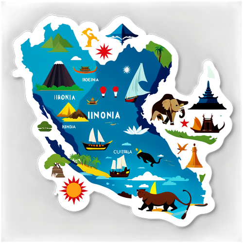 Peta Indonesia dengan Landmark Ikonik dan Simbol Budaya