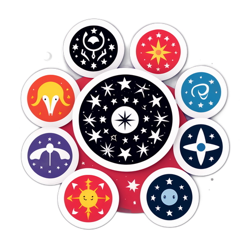 Минималистичная наклейка с символами зодиаков на фоне звезд