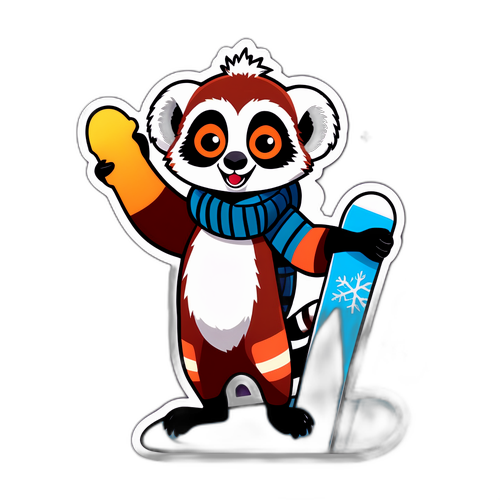 Милий малюнок лемура з сноубордом