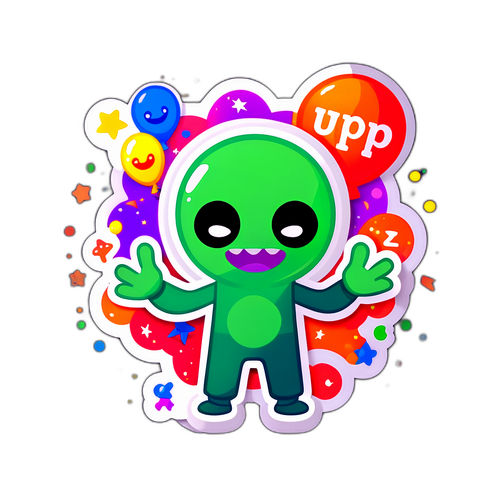 Radosny sticker z obcym z Reddit trzymającym znak 'Upvote for Positivity'