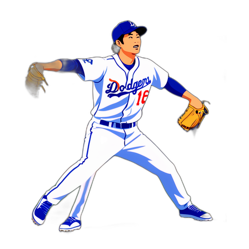 ドジャースの佐々木朗希のピッチングイラスト