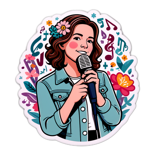En fantasifull illustration av Brandi Carlile med mikrofon