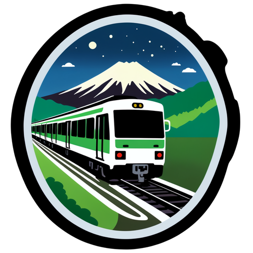 山手線内回りの電車と沿線の風景を描いたステッカー