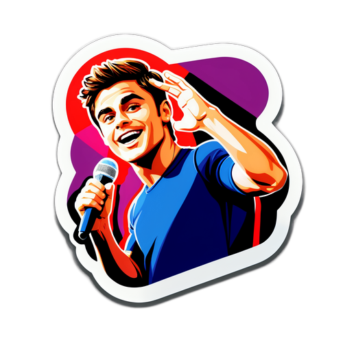 Livlig klistermærke af Zac Efron på scenen