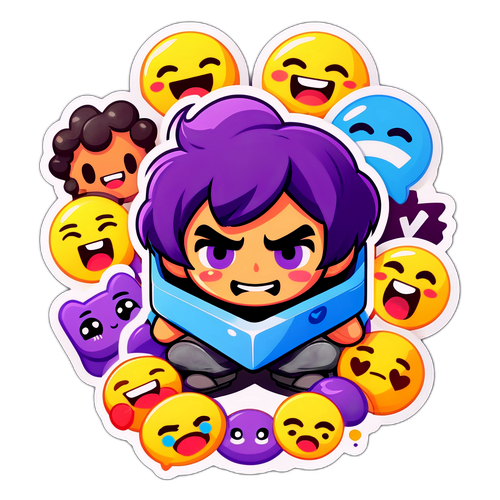 En Twitch-karaktär som spelar ett spel med emotionella emoji runtom