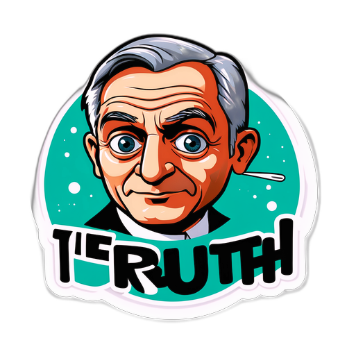 Een sticker van Pascal Praud met een kritische uitdrukking