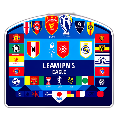Graficzne reprezentacje tabeli Ligi Mistrzów z ikonami drużyn i ich flagami