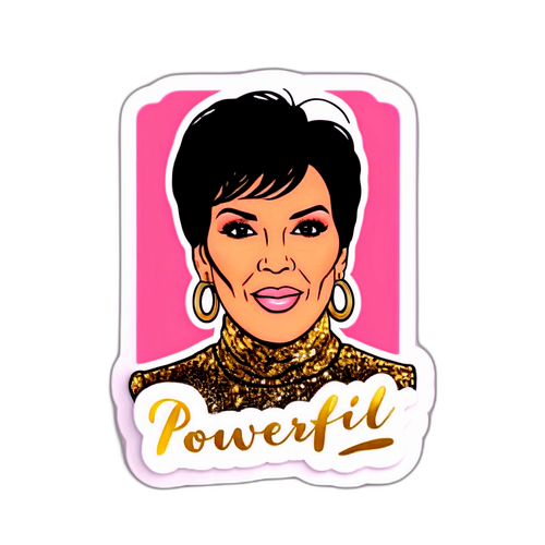 Stylizovaný portrét Kris Jenner s pozadím v zlatých a růžových tónech