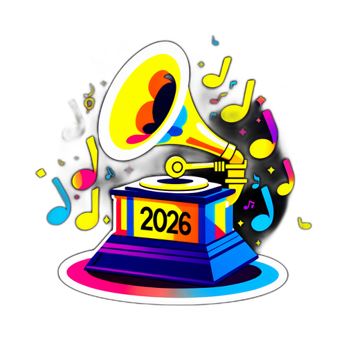 Futuristic Grammy Trophy with Musical Notes