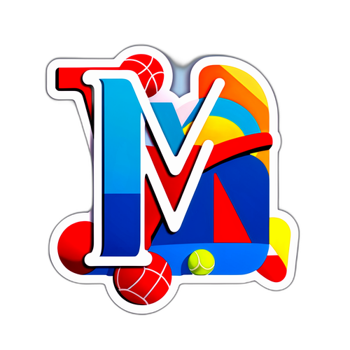 Stiker Minimalis Huruf 'M' dengan Inspirasi Peralatan Olahraga