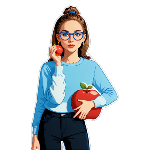 Trendy Girl with Apple