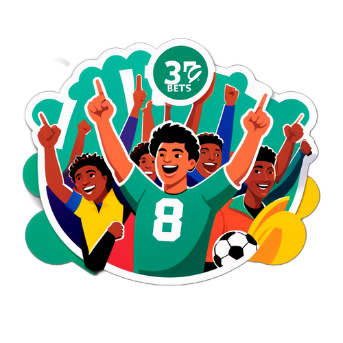 Fotbollssticker med bet365-logo och firande fans