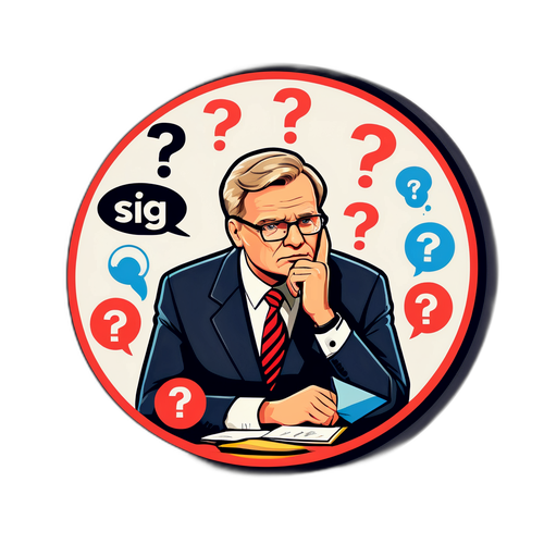 Sticker von Günther Jauch nachdenklich mit Fragen und Quizsymbolen