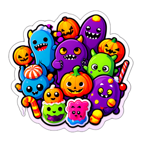 Stickers d'Halloween avec des monstres mignons et des bonbons