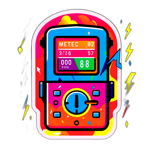 Ikonisches Stromzähler-Motiv mit bunten Blitzen