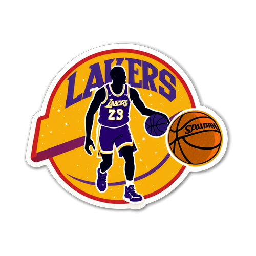 Pambihirang Sticker ng Lakers: Silweta ng Bituin sa Vintage Basketball Court!