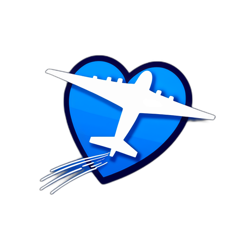 आसमान में दिल के साथ एक विमान का रास्ता