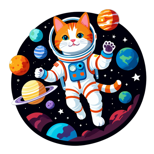Playful Cat Astronaut Floating in Space