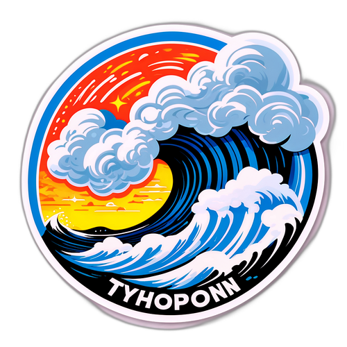 Sticker na may istilong pagsasalarawan ng bagyong, kasama ang 'Typhoon Gorio'