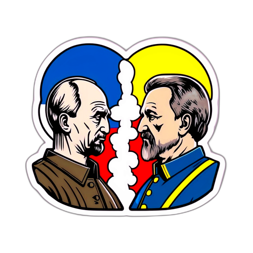 Nhãn dán thể hiện xung đột giữa Nga và Ukraine