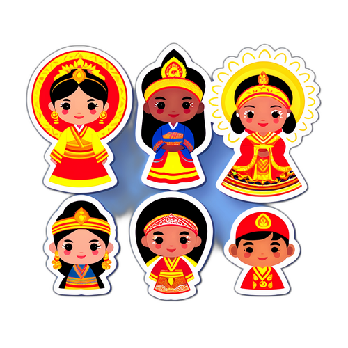 Sticker ng ASEAN na may mga etnikong grupo sa kanilang tradisyonal na kasuotan