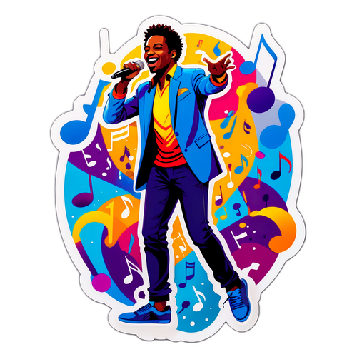 זמר עם רקע של תווים מוזיקליים