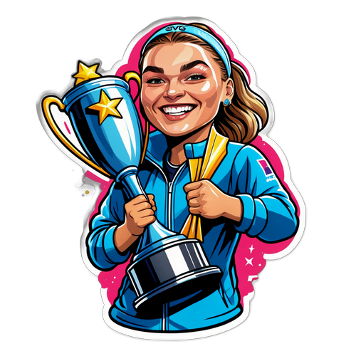 Caricatura de Aryna Sabalenka levantando un trofeo