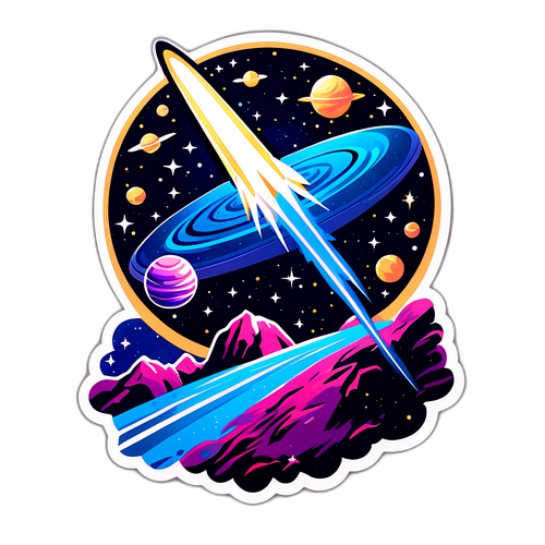 कॉस्मिक थिम वाला स्टिकर: अंतरिक्षीय धूमकेतु 3I एटलस