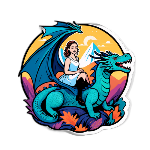 Eventyrlig klistermærke af Emilia Clarke på drage