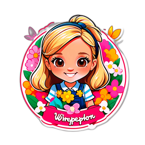 Chibi design de Reese Witherspoon entourée de fleurs