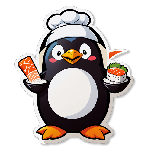 Meet the Adorable Sushi Chef Penguin: The Cutest Addition to Your Sticker Collection!