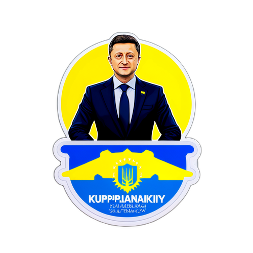 Наклейка с Президентом Зеленским на фоне Купянска