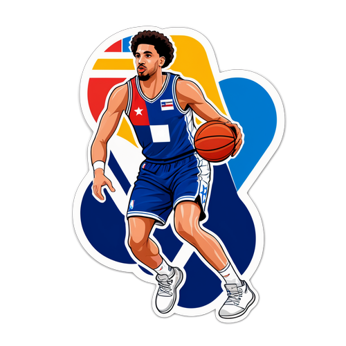 מדבקה של דני אבדיה דריבל עם כדורסל