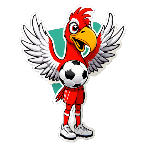 Liverpool FC:s berömda Liver Bird-maskot med fotboll