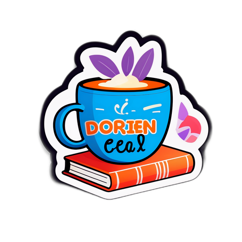 Sticker met Dorien, boek en thee