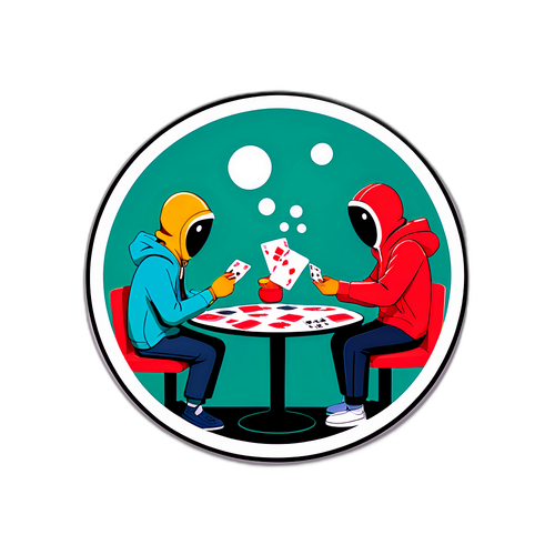Charaktere aus 'Squid Game', die ein Kartenspiel spielen