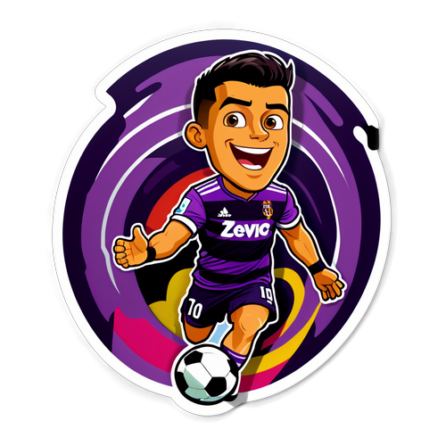 Wesoły projekt logo Real Valladolid z rysunkowym Ronaldo celebrującym gola
