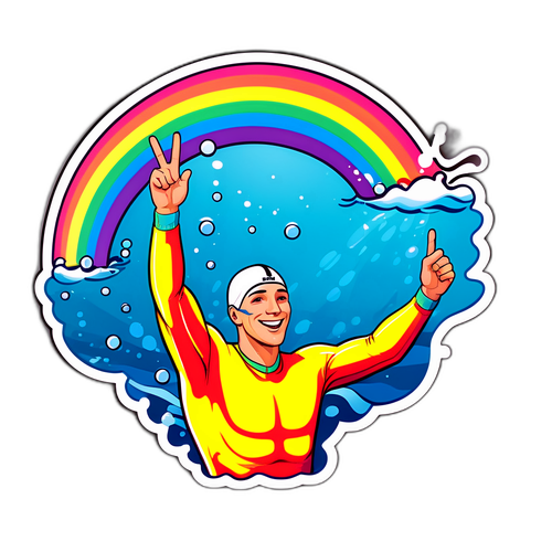 Vidám úszó a szivárvány alatt